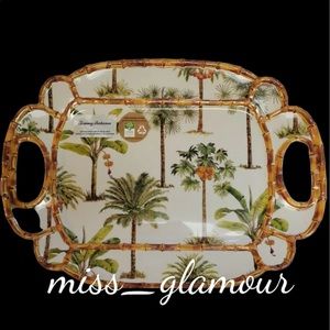 Tommy Bahama Melamine Bamboo Serving Platter Tray w/ Handles Tropical Trees 20"